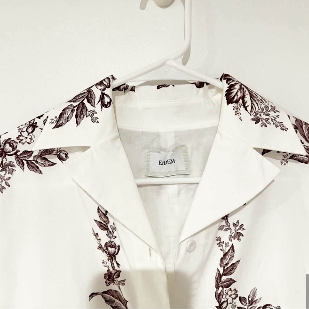 NWOT Erdem Emily floral-print toile burgundy cotton-poplin shirt dress US 8 - Picture 12 of 16